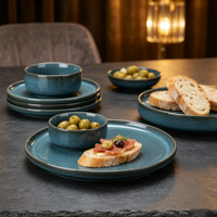 EKA Service de Table 18 Pièces Style Américain en Céramique et Porcelaine Émaillée Réactive de Haute Qualité