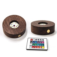 Lampe de chevet sans fil en noyer noir avec base LED illuminée, boule de cristal, bois de hêtre et caoutchouc, support de lampe artisanal, rechargeable par USB pour la maison