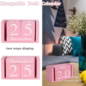 Mickyu Block <b>Calendar</b> 3.7x2.1x1.8 In Pink Wooden Desk Decor Time Management Accessory - Product Image 4