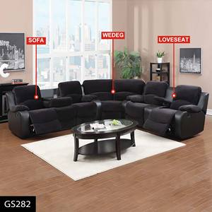 Set divano da soggiorno con angolo reclinabile diretto in fabbrica con struttura in legno con struttura in legno allungabile per massaggio in pelle - Product Image 4