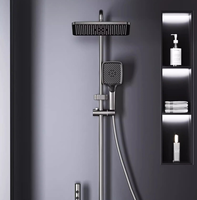 Ensemble de douche thermostatique économique 4 fonctions avec affichage numérique LED, mitigeur de salle de bain chaud/froid en aluminium gris