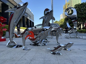 Escultura de Delfín de Acero Inoxidable de Tamaño Personalizado MALTON, Decoración Moderna de Metal para Jardín, Parque o Exteriores - Product Image 5