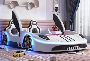 2025 Car Kids <b>Bed</b> Creative Cartoon Design with Guardrails & Storage Modern Minimalist Boys Toddler Race Car Theme Wood Bedroom - Product Image 3