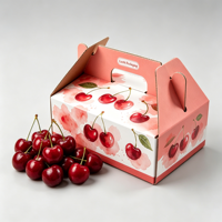 Boîte d'emballage de luxe pour cerises du Chili avec poignée, boîte cadeau en carton ondulé imperméable pour fruits, vente en gros de boîtes en papier avec poignée