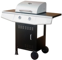 Barbecue au gaz GPL moderne de luxe haut de gamme à 3 brûleurs en acier avec grille de cuisson en fonte, chariot et finition thermolaquée, four à pizza 8,4 kW