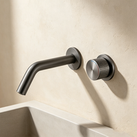 Robinet de lavabo mural WEIHAO gris anthracite encastré, eau chaude et froide, avec bouton de commande séparé pour lavabo de salle de bain