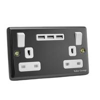 Prise murale double standard britannique avec interrupteur d'éclairage, 2 ports USB Type-C à charge rapide, panneau tactile PC, double interrupteur IP20