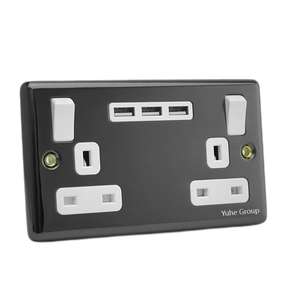 Enchufe Estándar Británico, Enchufe Doble de Pared con Interruptor de Iluminación, 2 Puertos USB Tipo C de Carga Rápida, Panel Táctil para PC, Interruptor Individual - Product Image 1