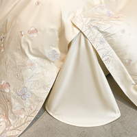 Ensemble de literie 4 pièces en satin de coton à fibres longues 100% brodé, broderie florale de luxe, ensemble de housse de couette