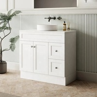 Meuble de salle de bain personnalisé élégant blanc planche en mélamine en bois massif avec comptoir en quartz meuble traditionnel de style shaker