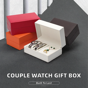 PU Leather Rectangle Square Simple Flip Cover Couple Watch Case <b>Ring</b> Necklace Jewelry Set Valentine's Day Watch Packaging <b>Box</b> - Product Image 2