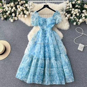 Đầm voan hoa nhí thanh lịch, chất lượng cao, bán chạy, kiểu dáng điệu đà, thích hợp cho kỳ nghỉ và đi biển dành cho nữ - Product Image 2