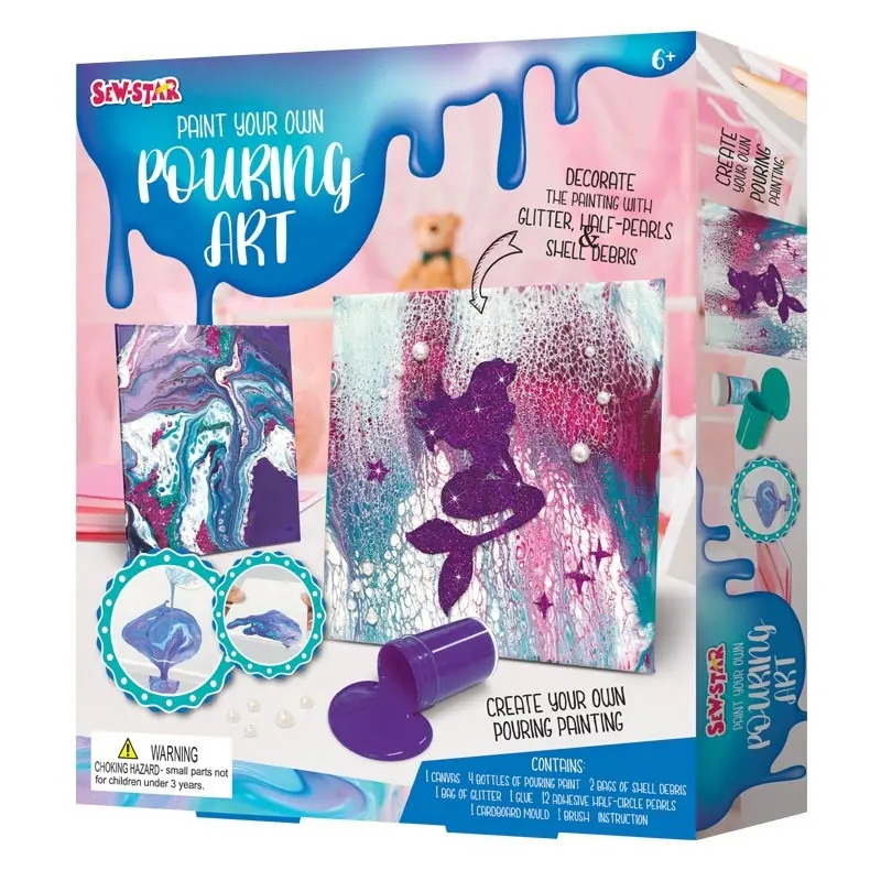 DIY Toys Mermaid Kit Pouring Art Drawing Kit Educational Arts And Crafts Kit Color For Kids And Adult