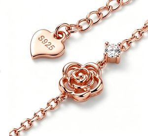 Bracelet Fleur en Or Rose Plaqué avec Accents de Diamants, Chaîne en Argent 925 Plaqué avec Fermoir Mousqueton, Bijoux - Product Image 2