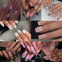 Uñas Postizas de Lujo Hechas a Mano con Etiqueta Privada, Blanqueadoras, con Pedrería 3D, Forma Ataúd Larga y Almendrada, Alta Calidad, Venta al por Mayor