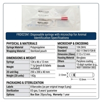 Microchip para Mascotas de 2.12x12mm, ISO11784/5 FDX-B, Bioglass, Anti-movimiento, Mini Chip EM4305, Solo Lectura