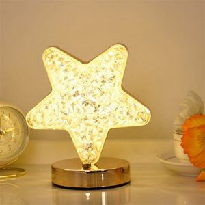 Lampe de chevet décorative rechargeable en métal et cristal, tactile, 3 couleurs, USB, LED, étoile, lune, lumières nocturnes, luminosité réglable - Product Image 2