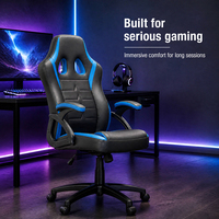 Chaise de bureau et de gaming ergonomique en similicuir PU à dossier mi-haut, pivotante avec accoudoirs rembourrés, inclinaison verrouillable et réglage de la hauteur par vérin à gaz, noire