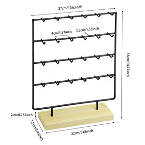 PENOBON Présentoir à bijoux en fer à 4 niveaux avec 24 crochets Design moderne et élégant 27x7.5x36cm Stockage de boucles d'oreilles et de colliers - Product Image 1