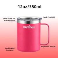 Mug à café isotherme de 12 oz à double paroi en acier inoxydable 304, gobelet de voyage avec couvercle anti-fuite et poignée ergonomique