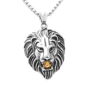 Collier pendentif lion en acier inoxydable pour homme, design géométrique rétro animalier 190104 - Product Image 5
