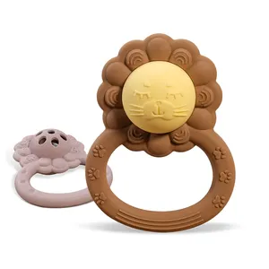 Lion Shaped BPA Free Bite Resistant Silicone Rattle Teether
