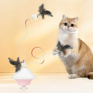 Jouet pour chat automatique en plastique à succès, avec plumes et clochette, design interactif, fixation par ventouse, soulage le stress, pour le jeu des animaux de compagnie - Product Image 2