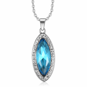 plata de la joyería azul espero que de diamante de imitación, elipse forma colgante de collar para regalo de Día de San Valentín - Product Image 1