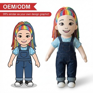Fabricant et Fournisseur de Jouets en Peluche Personnalisés : <span class=keywords><strong>Poupée</strong></span> Fille Mignonne aux Cheveux Arc-en-ciel en Salopette, Marchandise de Festival de Musique, <span class=keywords><strong>Poupée</strong></span> en Peluche Personnalisée - Product Image 1