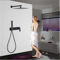 Système de robinets de douche noir salle de bain mural pluie Kit de douche de luxe dissimulé boîte intégrée mitigeur d'eau chaude et froide