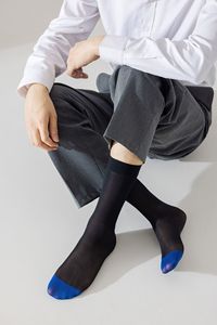 Chaussettes habillées en soie pour hommes, <span class=keywords><strong>mi</strong></span>-mollet, ultra fines, en <span class=keywords><strong>nylon</strong></span>, chaussettes habillées douces, chaussettes décontractées quotidiennes, chaussettes de travail, chaussettes de bureau - Product Image 2