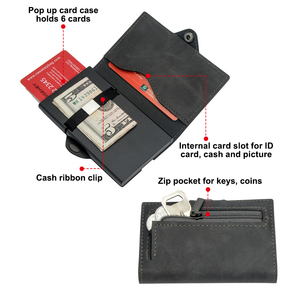 Dropshipping Best Selling Minimalist Rfid Blocking Pop up Credit <b>Card</b> <b>Holder</b> <b>Wallet</b> Vintage PU Leather Smart <b>Wallet</b> With Zipper - Product Image 4