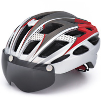 Casque de vélo de route et de montagne en matériau PC approuvé CE, avec lunettes intégrées, résistant aux chocs légers, casque de sécurité pour le cyclisme pour adultes