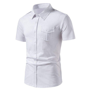 Men's <b>Short</b> <b>Sleeve</b> Solid Color Turn-down Collar Anti-Wrinkle Smart Casual Summer Woven Poplin Cotton Blend <b>Dress</b> <b>Shirt</b> - Product Image 3