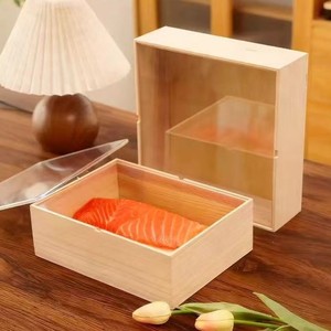 Caja de embalaje para sushi japonés con tapa de acrílico, caja de embalaje para sashimi de salmón, caja de madera para llevar alimentos frescos. - Product Image 1
