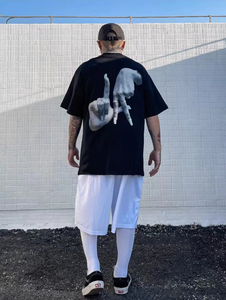 Maglietta americana a manica corta stile Hip Hop <span class=keywords><strong>Rap</strong></span> taglie forti di Los Angeles LA Finger Print Chicano - Product Image 4