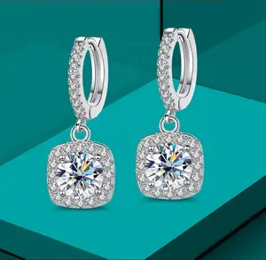 925 Sterling Silver GRA VVS 0.5 CT Lab Diamond gemstone Moissanite Earring hoop dangle tennis halo Women engagement fine Jewelry