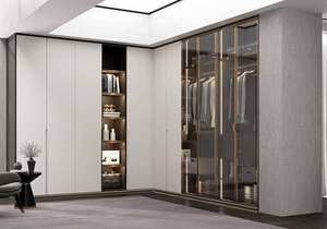 Armoire coulissante beige contemporaine avec section vitrée teintée - Product Image 5