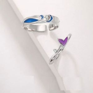 925 Silver Plated Romantic FishTail <b>Ring</b> Men Women Coupler's Open <b>Adjustable</b> <b>Ring</b> Romantic Design Silver Plated Couple <b>Ring</b> - Product Image 2