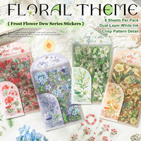 Stiker Bunga Seri Frost Flower Dew --4 Tema Bunga, Set Stiker Tahan Air Die-Cut untuk Jurnal, 6 Lembar Per Pak