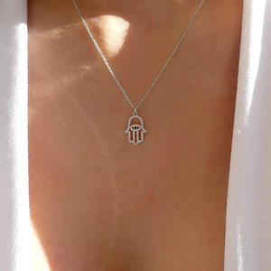 Trendy Demon Men Iced Out Gold Silver Hand Fatima Pendant Lucky <span class=keywords><strong>Palm</strong></span> Full Zircon Hip Hop Collar para niños Cadena de cuerda de latón - Product Image 6