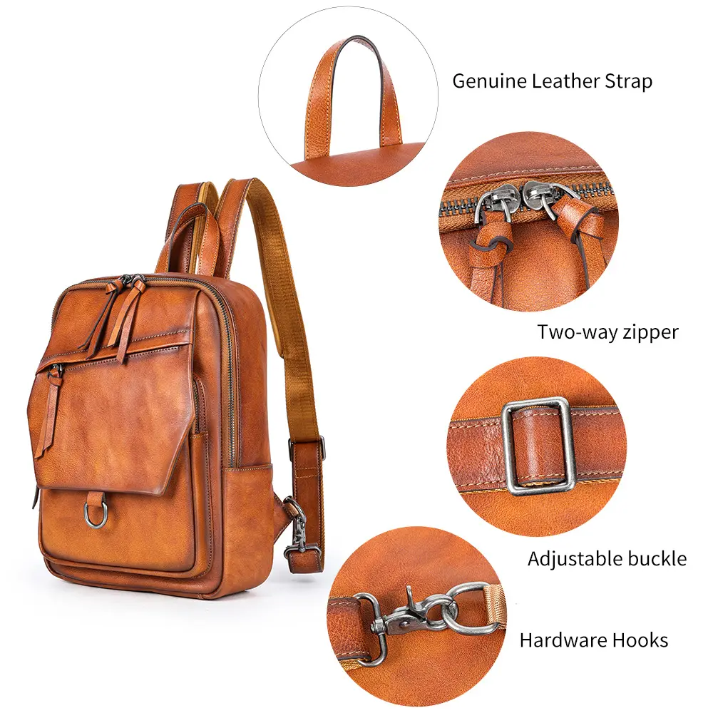 MARRANT Men Leather Chest Bag Multi-functional Travel Crossbody Backpack Shoulder Chest Bag Genuine Leather Sling Bag for Men