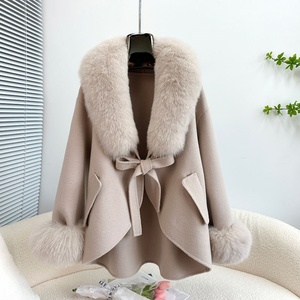 Abrigo de Lana de Longitud Media para Mujer, Invierno 2025, Casual, Doble Cara, con Piel de Zorro, Impermeable, Elegante, Tejido Resistente y Teñido - Product Image 5