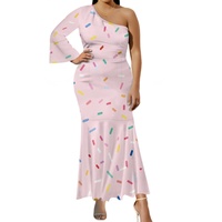 Robe sirène asymétrique à manches longues avec imprimé personnalisé, élégante robe de soirée moulante sexy pour femme