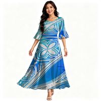 Vente en gros directe, robe longue à manches évasées pour femme, design tribal polynésien Elei, personnalisée, écologique, mode décontractée