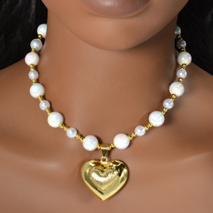 Customized Statement <b>Jewelry</b> 14k Gold Plated <b>Pearl</b> Double Heart Necklace Women - Product Image 2