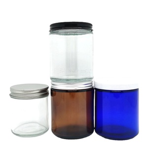 Offres Spéciales 4oz 8oz 16oz <span class=keywords><strong>bouton</strong></span> de corps de luxe transparent ambré pot de bougie en verre à face droite vide avec couvercles en métal en aluminium - Product Image 1
