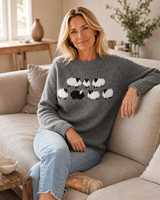 Pull en tricot à motifs pour femmes OEM ODM, style américain et européen, pull gris à imprimé mouton, col rond, pull d'automne et d'hiver