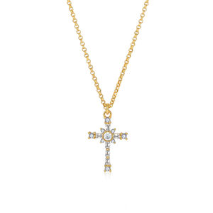 YILUN 럭셔리 골드 도금 큐빅 지르코늄 종교 925 스털링 실버 십자가 목걸이 보석 - Product Image 2