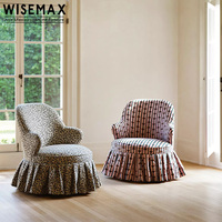 WISEMAX FURNITURE Fauteuil de salon de style français en tissu rembourré avec accoudoirs, chaise longue en bois pour villa